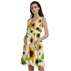 Sunflower Flower Seamless Sleeveless Dress With Pocket