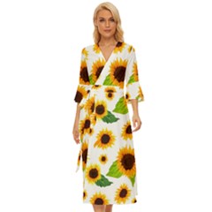 Sunflower Flower Seamless Midsummer Wrap Dress