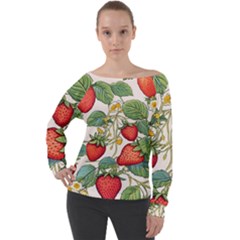 Strawberry Fruit Off Shoulder Long Sleeve Velour Top