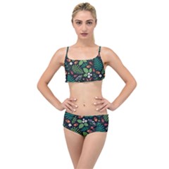 Pattern Forest Leaf Fruits Flowers Motif Layered Top Bikini Set by Amaryn4rt