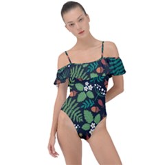 Pattern Forest Leaf Fruits Flowers Motif Frill Detail One Piece Swimsuit by Amaryn4rt