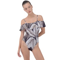 Plant Leaves Pattern Frill Detail One Piece Swimsuit by Amaryn4rt