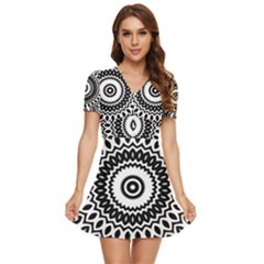 Circular Concentric Radial Symmetry Abstract V-neck High Waist Chiffon Mini Dress by pakminggu