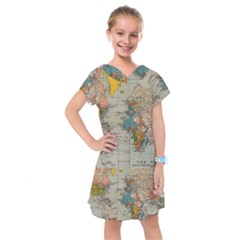 Vintage World Map Kids  Drop Waist Dress by pakminggu