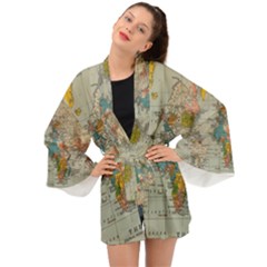 Vintage World Map Long Sleeve Kimono by pakminggu
