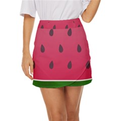 Watermelon Fruit Summer Red Fresh Food Healthy Mini Front Wrap Skirt by pakminggu
