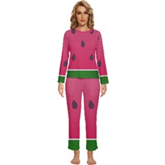 Watermelon Fruit Summer Red Fresh Food Healthy Womens  Long Sleeve Lightweight Pajamas Set by pakminggu
