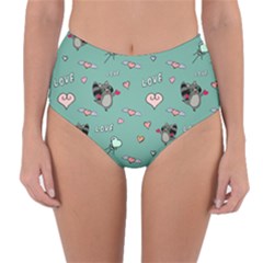 Raccoon Texture Seamless Scrapbooking Hearts Reversible High-waist Bikini Bottoms