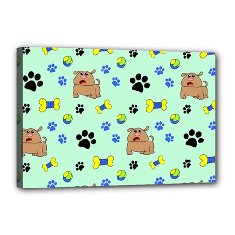 Dog Pattern Seamless Blue Background Scrapbooking Canvas 18  X 12  (stretched)