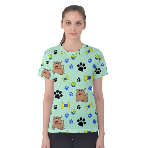 Dog Pattern Seamless Blue Background Scrapbooking Women s Cotton Tee by pakminggu