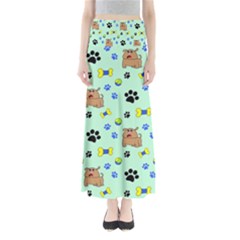 Dog Pattern Seamless Blue Background Scrapbooking Full Length Maxi Skirt by pakminggu