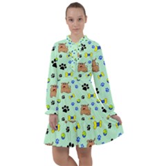 Dog Pattern Seamless Blue Background Scrapbooking All Frills Chiffon Dress by pakminggu