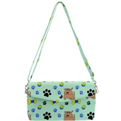 Dog Pattern Seamless Blue Background Scrapbooking Removable Strap Clutch Bag