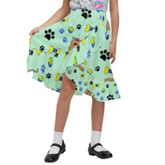 Dog Pattern Seamless Blue Background Scrapbooking Kids  Ruffle Flared Wrap Midi Skirt by pakminggu