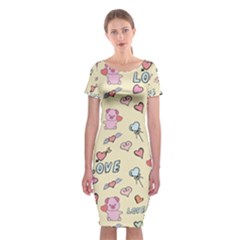 Pig Animal Love Romance Seamless Texture Pattern Classic Short Sleeve Midi Dress by pakminggu