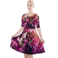 Pink Flower Quarter Sleeve A-line Dress by artworkshop