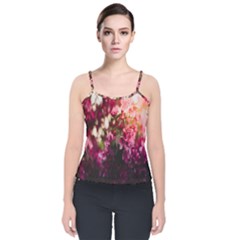 Pink Flower Velvet Spaghetti Strap Top by artworkshop