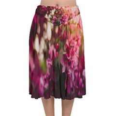 Pink Flower Velvet Flared Midi Skirt by artworkshop