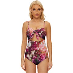 Pink Flower Knot Front One-piece Swimsuit