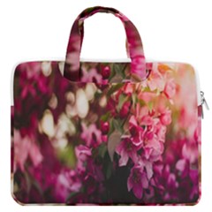 Pink Flower Macbook Pro 13  Double Pocket Laptop Bag by artworkshop