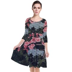 Pink Peony  Flower Quarter Sleeve Waist Band Dress by artworkshop