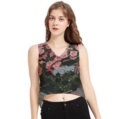 Pink Peony  Flower V-neck Cropped Tank Top by artworkshop