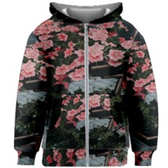 Pink Peony  Flower Kids  Zipper Hoodie Without Drawstring by artworkshop