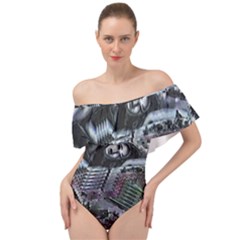Cyberpunk Drama Off Shoulder Velour Bodysuit 