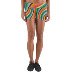 Swirl Twirl Rainbow Retro Yoga Shorts by Ravend