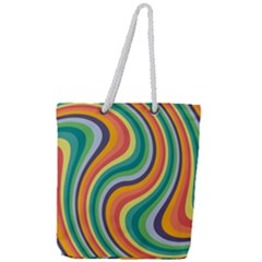 Swirl Twirl Rainbow Retro Full Print Rope Handle Tote (large) by Ravend