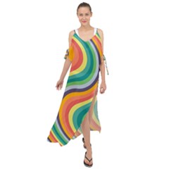 Swirl Twirl Rainbow Retro Maxi Chiffon Cover Up Dress by Ravend