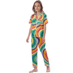 Swirl Twirl Rainbow Retro Kids  Satin Short Sleeve Pajamas Set by Ravend