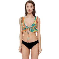 Swirl Twirl Rainbow Retro Low Cut Ruffle Edge Bikini Top by Ravend