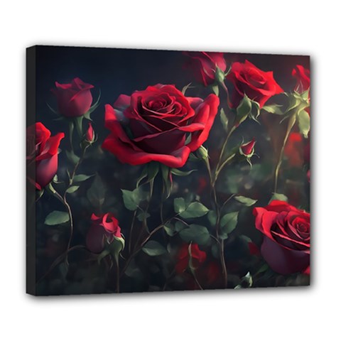 Rose Flower Plant Red Deluxe Canvas 24  X 20  (stretched) by Ravend