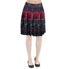 Rose Flower Plant Red Pleated Skirt by Ravend