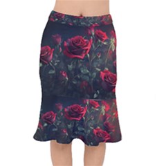 Rose Flower Plant Red Short Mermaid Skirt