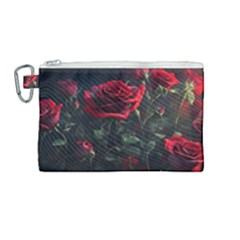 Rose Flower Plant Red Canvas Cosmetic Bag (medium) by Ravend