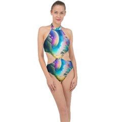 Jungle Moon Light Plants Space Halter Side Cut Swimsuit by Ravend