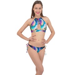 Jungle Moon Light Plants Space Cross Front Halter Bikini Set