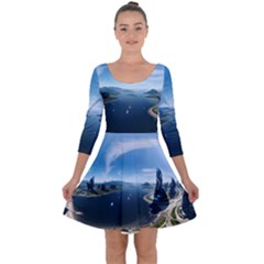 Futuristic City Fantasy Scifi Quarter Sleeve Skater Dress