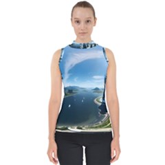 Futuristic City Fantasy Scifi Mock Neck Shell Top