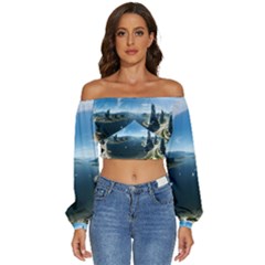 Futuristic City Fantasy Scifi Long Sleeve Crinkled Weave Crop Top