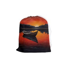 Boat Sunset Lake Water Nature Drawstring Pouch (medium)