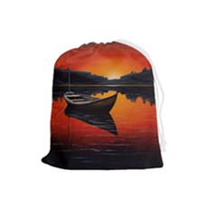 Boat Sunset Lake Water Nature Drawstring Pouch (large)