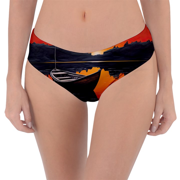 Boat Sunset Lake Water Nature Reversible Classic Bikini Bottoms