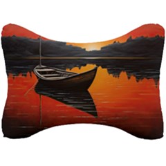 Boat Sunset Lake Water Nature Seat Head Rest Cushion by Ravend