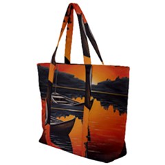Boat Sunset Lake Water Nature Zip Up Canvas Bag