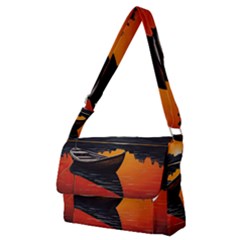 Boat Sunset Lake Water Nature Full Print Messenger Bag (m) by Ravend