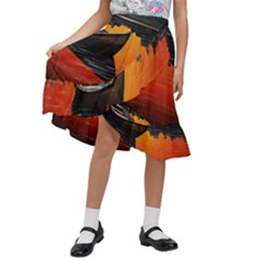 Boat Sunset Lake Water Nature Kids  Ruffle Flared Wrap Midi Skirt