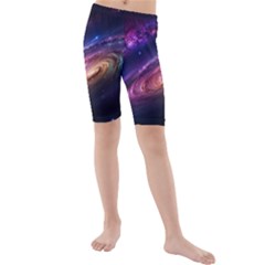 Universe Space Star Rainbow Kids  Mid Length Swim Shorts by Ravend